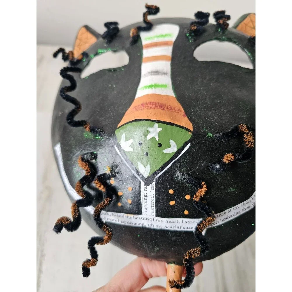Shabby chic cat mask‎ Halloween decor unique black glitter